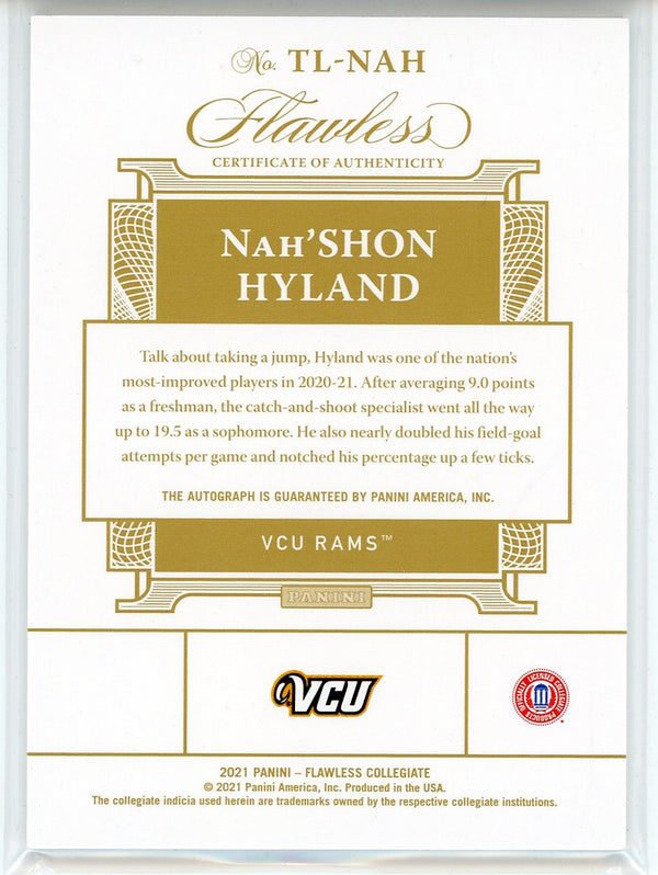 Bones Hyland Autographed 2021 Panini Flawless Collegiate Team Logo Signatures Rookie Card #TL-NAH