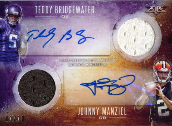 Teddy Bridgewater & Johnny Manziel Autographed 2014 Topps Fire Dual Relic Card
