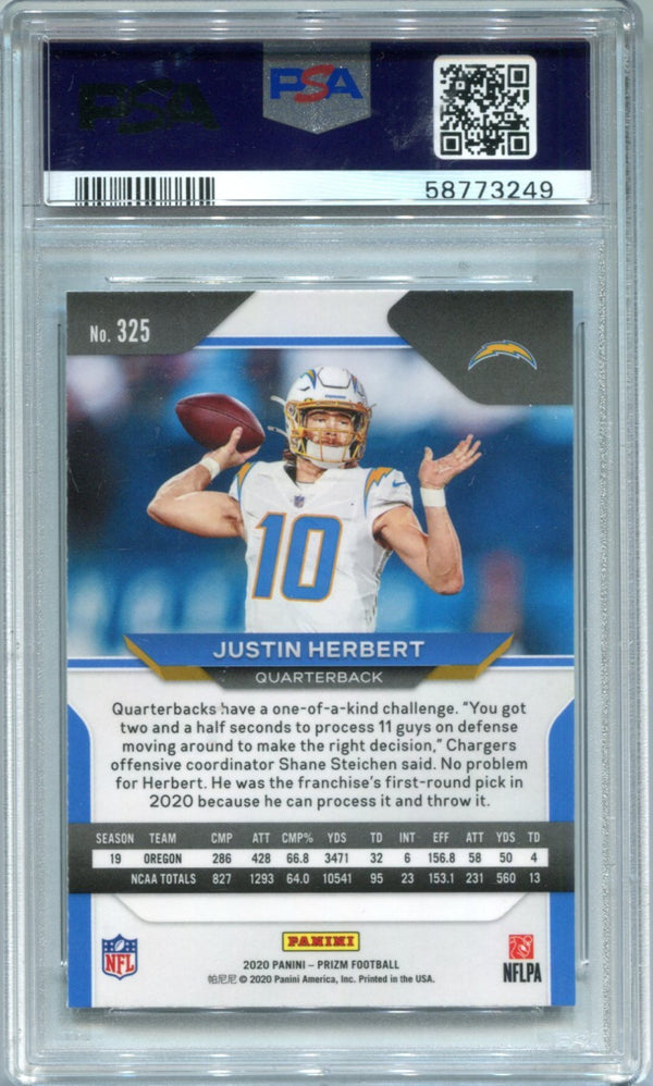 Justin Herbert 2020 Panini Prizm #325 Base (PSA NM-MT 8) Card