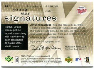 Francisco Liriano Upper Deck SPx Young Star Signature 2007