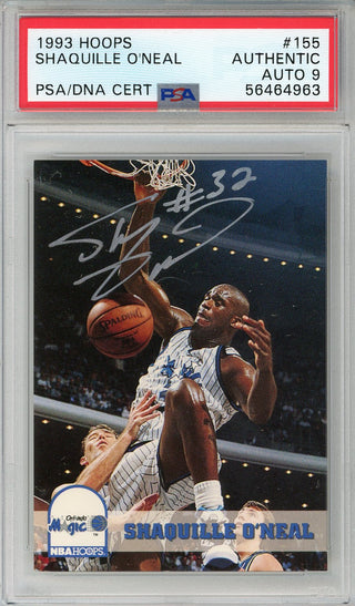Shaquille O`Neal Autographed 1993 Hoops Rookie Card #155 (PSA Auto 9)