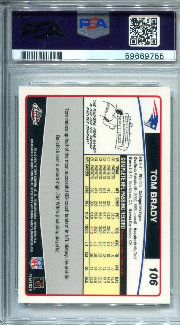 Tom Brady 2006 Topps Bowman Chrome #106 PSA 8 Card