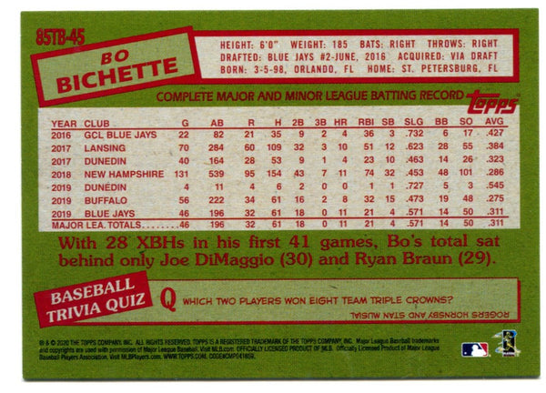 Bo Bichette 2020 Topps Rookie Card 2020