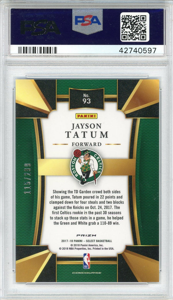 Jayson Tatum 2017 Panini Select Blue Prizm Rookie Card #93 (PSA 10)