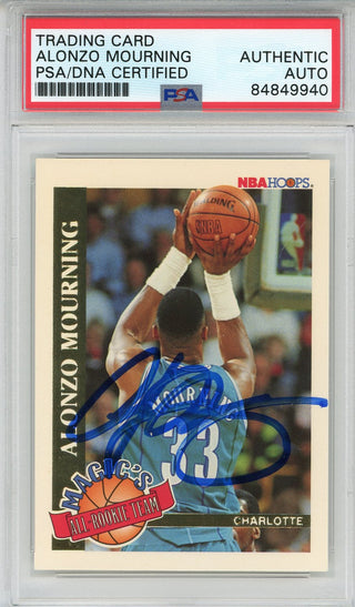 Alonzo Mourning Autographed 1993 NBA Hoops All-Rookie Team Card #2 (PSA)