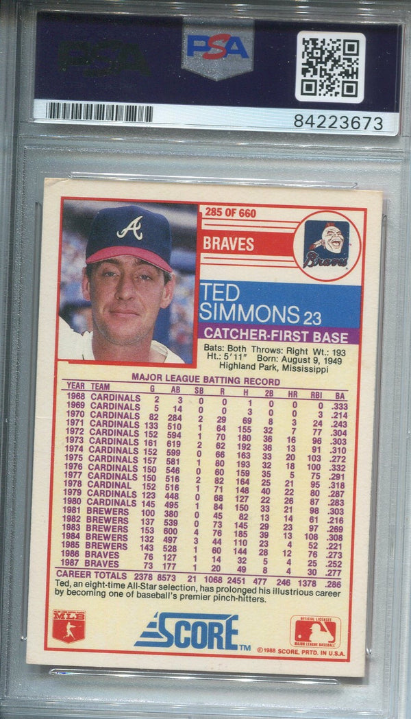 Ted Simmons SCORE Autographed Card 285/660 (PSA)
