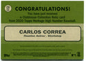Carlos Correa Topps Heritage Clubhouse Collection Patch Card 2020