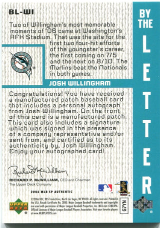 Josh Willingham 2006 Upper Deck By the Letters Patch Auto 49/75
