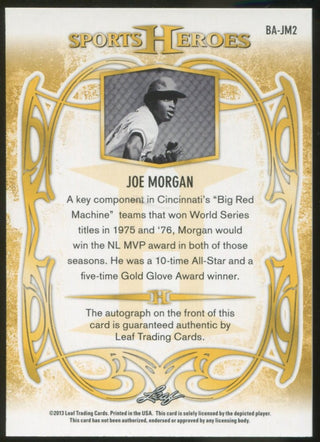 Joe Morgan 2013 Leaf Sports Heroes Autographed Baseball Card .