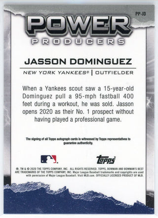 Jasson Dominguez Autographed 2020 Bowman's Best Power Producers Card #PP-JD