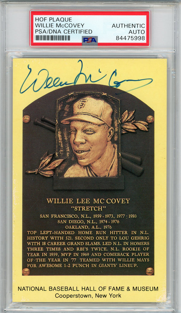 Willie McCovey Autographed Hall of Fame Plaque Card (PSA)