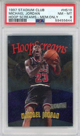 Michael Jordan 1997 Stadium Club Hoop Screams Members Only Card #HS10 (PSA NM-MT 8)