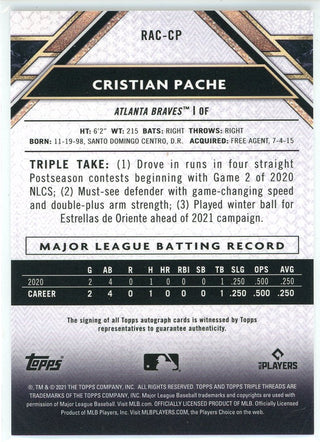 Christian Pache Autographed 2021 Topps Triple Threads Rookie Card #RAC-CP