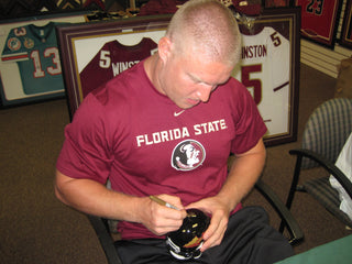 Nick O'Leary 2013 BCS National Champs Autographed Florida State Seminoles Black Mini Helmet (JSA)