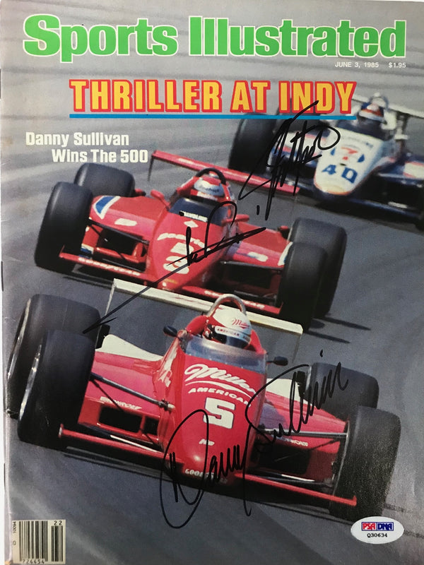  Mario Andretti Emerson Fitapaldi Danny Sullivan Signed Sports Illustrated June 5 1985 (PSA)