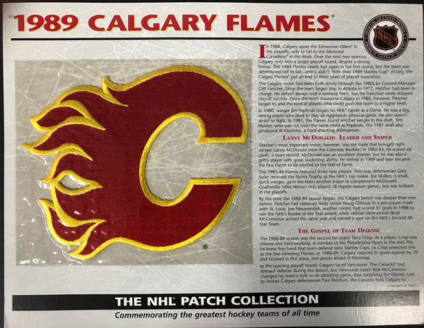 1989 Calgary Flames Official Patch on Team History Card