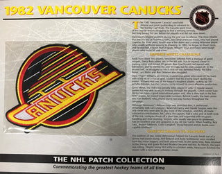 NHL 1982 Vancouver Canucks Official Patch on Team History Card