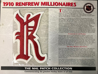 NHL 1910 Renfrew Millionaires Official Patch on Team History Card