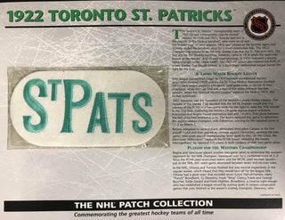 NHL 1922 Toronto St. Patricks Official Patch on Team History Card