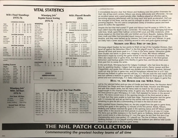 NHL 1976 Winnipeg Jets Official Patch on Team History Card