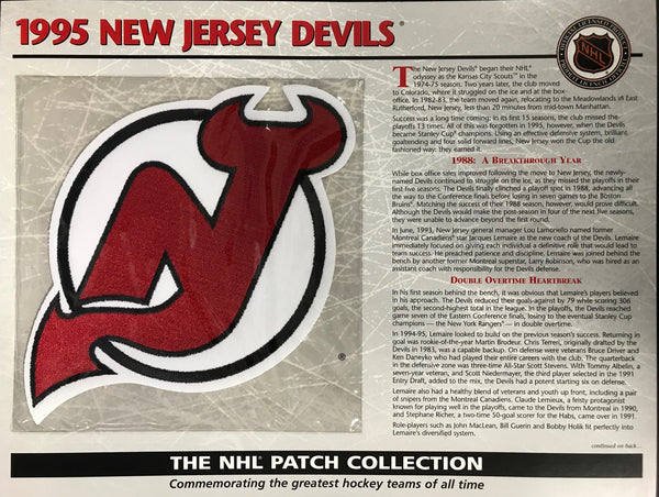 1995 New Jersey Devils Official Patch on Team History Card