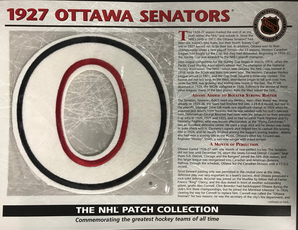 1927 Ottawa Senators Official Patch on Team History Card