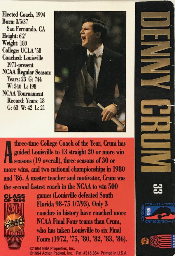 Denny Crum Signed 1994 Action Packed Card