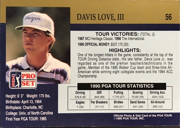 Davis Love III Signed 1990 Pro Set Card