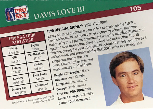 Davis Love III Signed 1991 Pro Set Card