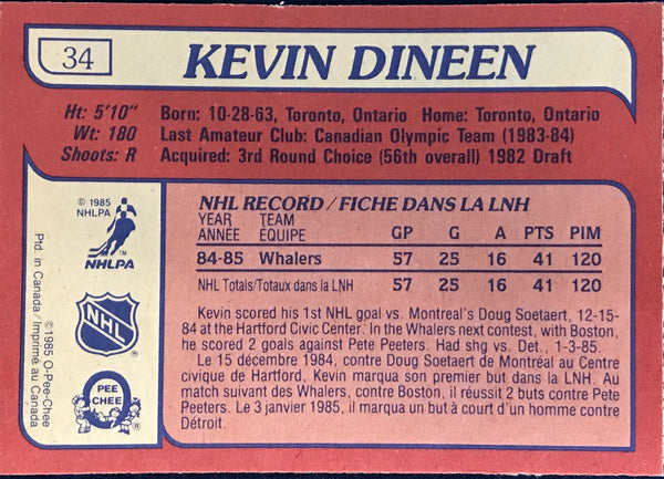 Kevin Dineen Unsigned 1985-86 O-Pee-Chee Card #34