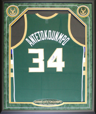 Giannis Antetokounmpo Autographed Framed Milwaukee Bucks Jersey (JSA)