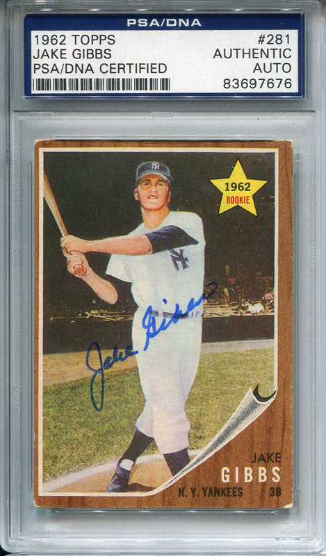 Jake Gibbs Autographed 1962 Topps Card (PSA)