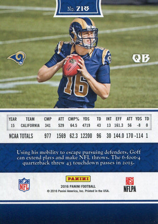 Jared Goff 2016 Panini Football Rookie Card Back