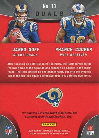 Jared Goff & Pharoh Cooper 2016 Panini Rookie & Stars Rookie Jersey Card Back