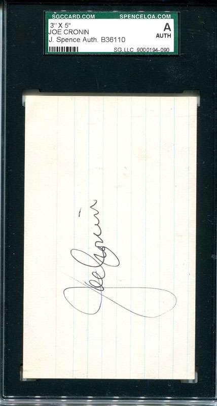Joe Cronin Autographed 3x5 Card