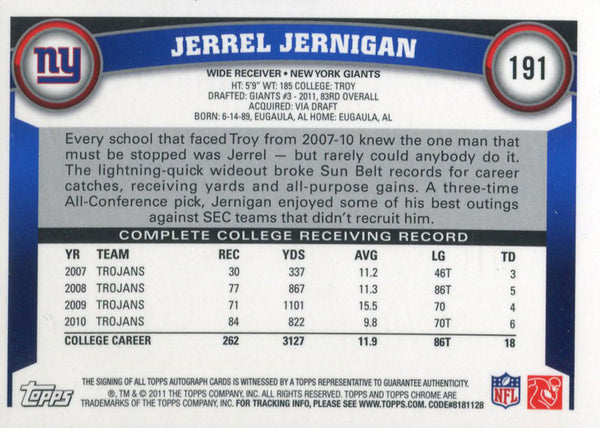 Jerrel Jernigan Autographed 2011 Topps Chrome Rookie Card