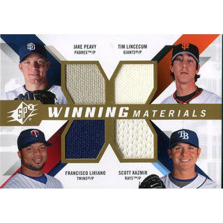 Jake Peavy Tim Lincecum Francicsco Liriano and Scot Kazmir Unsigned Winning Material Four Jersey Card