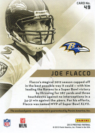 Joe Flacco 2013 Panini Prestige Jersey Card Back