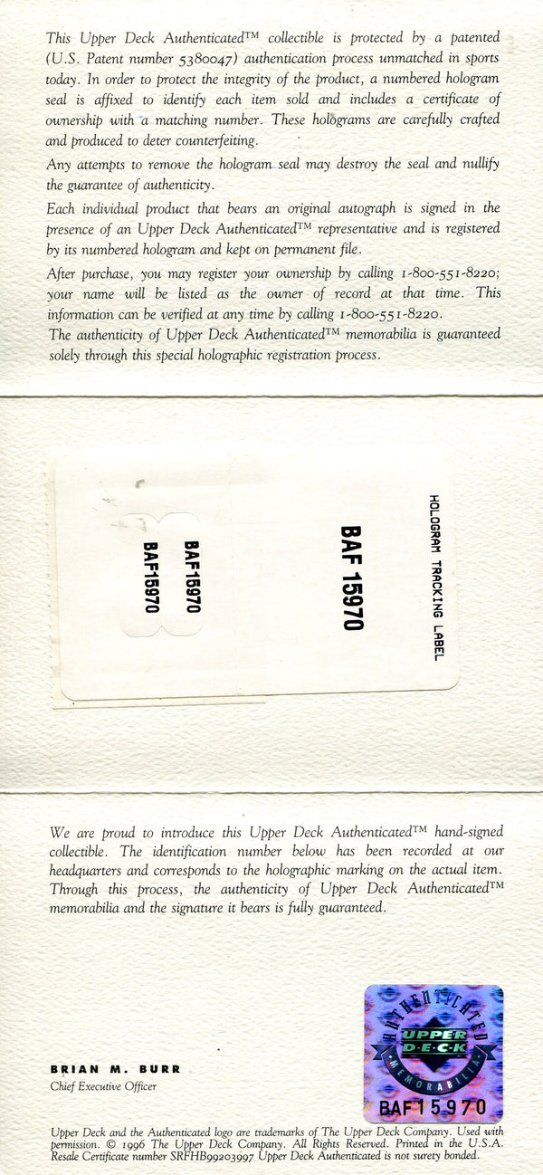 Joe Montana Autographed 1995 Upper Deck Over sized Card (UDA) COA
