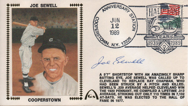 Joe Sewell Autographed June 12, 1989 First Day Cover