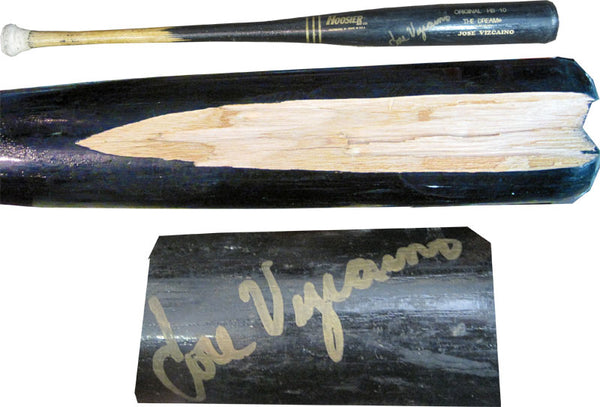 Jose Vizcaino Autographed Game Used Cracked Hoosier Bat