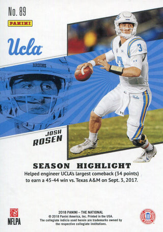 Josh Rosen 2018 Panini The National Rookie Card Back
