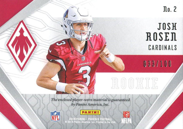 Josh Rosen 2018 Panini Phoenix Rookie Jersey Card Back