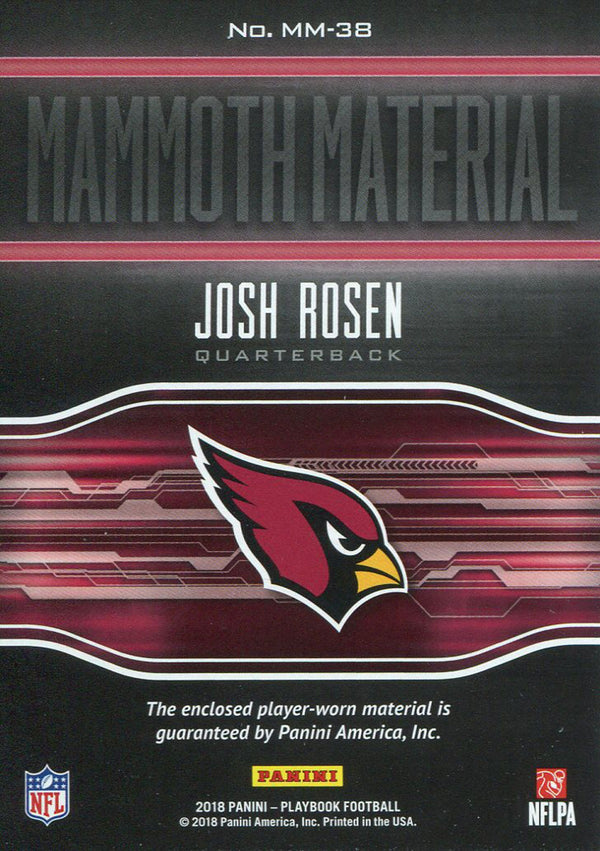 Josh Rosen 2018 Panini Playbook Rookie Jersey Card Back