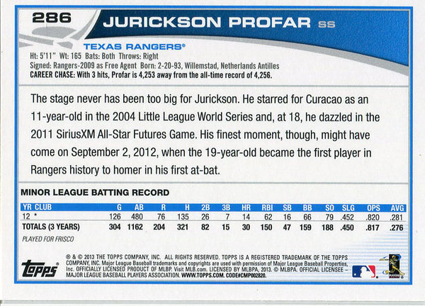 Jurickson Profar Unsigned 2013 Topps Rookie Card