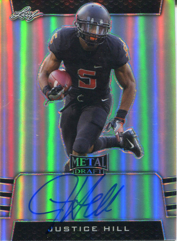 Justice Hill Autographed 2019 Leaf Metal Draft Rookie Card