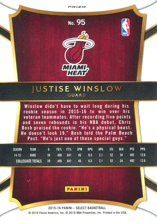 Justise Winslow 2015-16 Panini Select Rookie Card Back