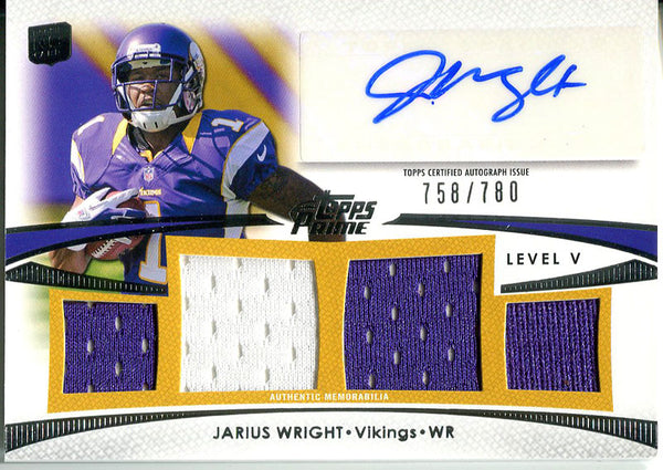 Jarius Wright Autographed 2012 Topps Prime Jersey Rookie Card