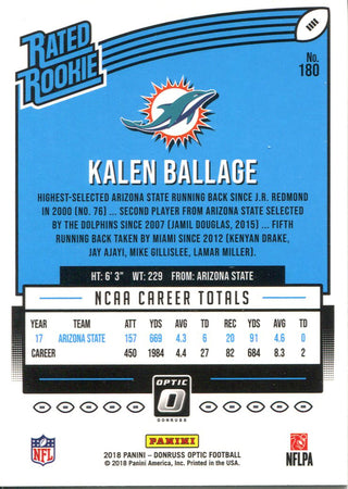 Kalen Ballage 2018 Panini Optic Rookie Card Back