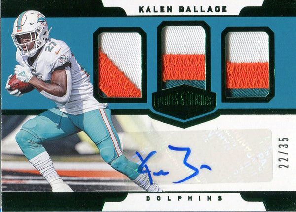 Kalen Ballage Autographed 2018 Panini Plates & Patches Rookie Jersey Card